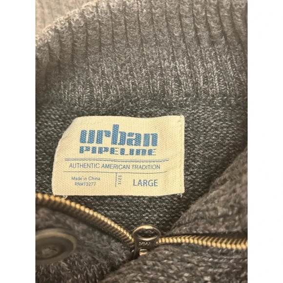 Urban Pipeline 1/4 Zip Button Pullover Collared or Mock Neck Gray Sweater Mens L - Picture 5 of 9